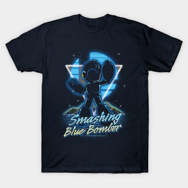 Retro Smashing Blue Bomber T-Shirt by Olipop